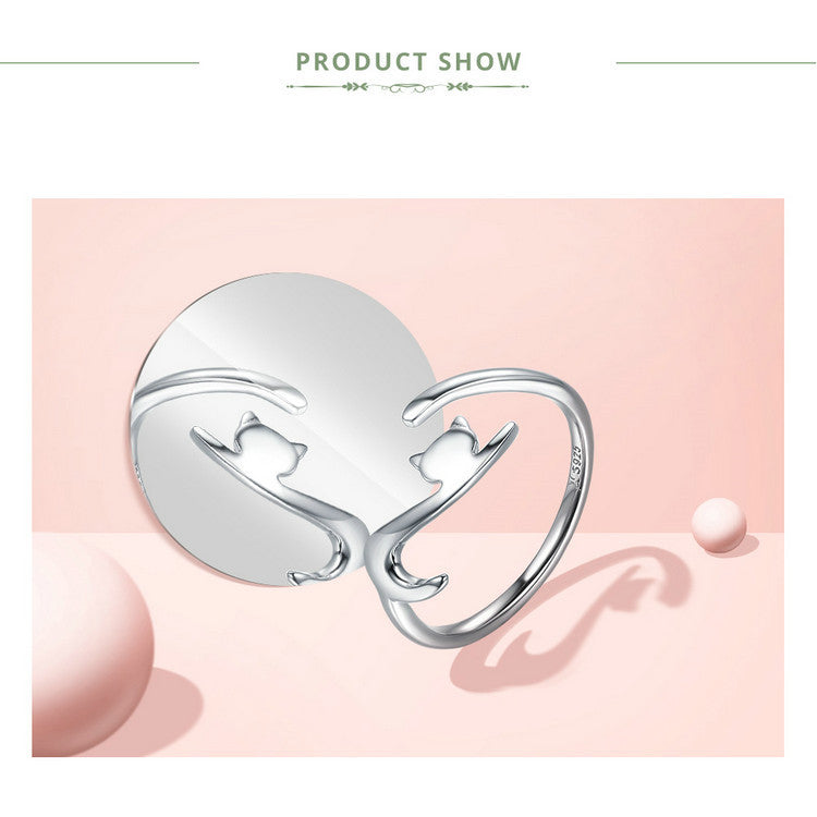 Cat Chasing Tail Sterling Silver Ring Whimsical Playful Design Animal Lovers Gift Fashion Cute Silver Ring 925