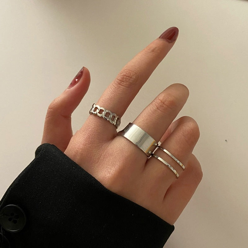 Womens Two Finger Ring Geometric Alloy Ring Electroplated Statement Ring Retro European Simple Bands For Women