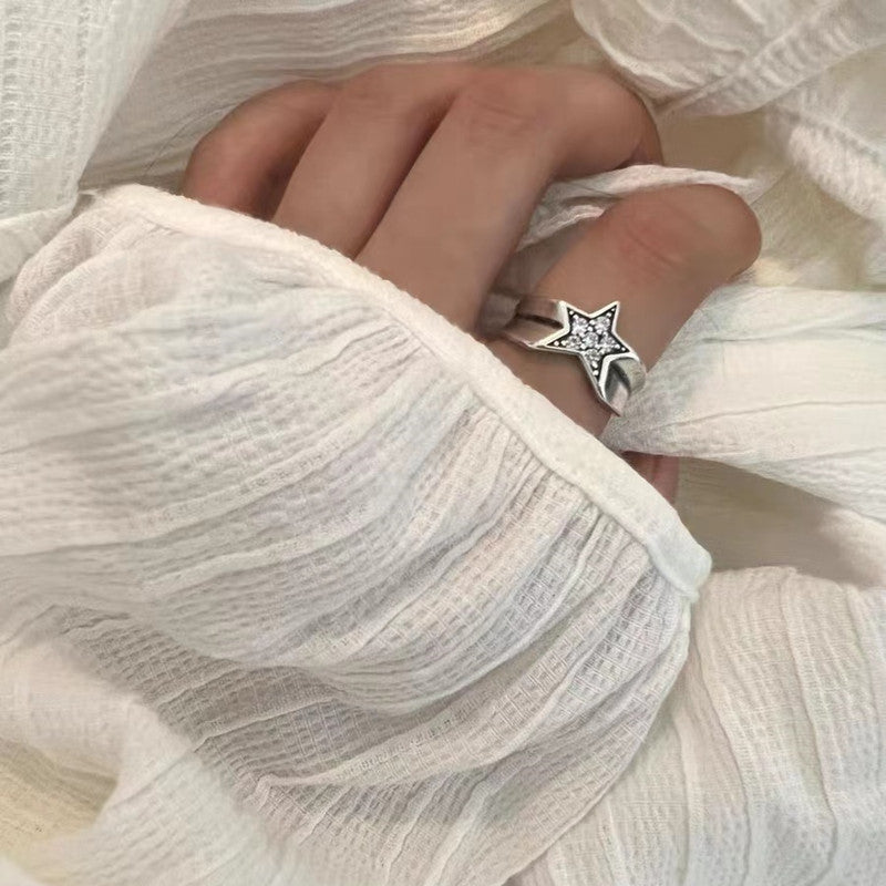 Y2K Five Point Star Ring Copper Rhinestone Fashion Jewelry