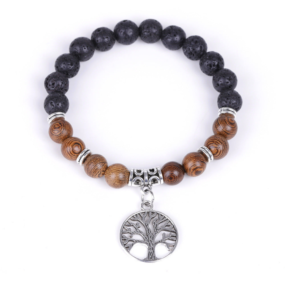 Beaded Bracelet With Tree Of Life Pendant Natural Agate Stone For Men And Women Geometric Flower Design Unisex