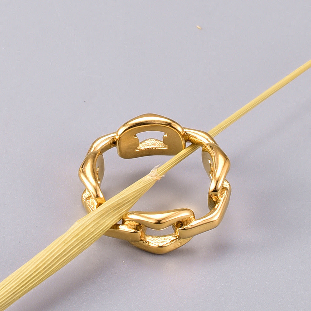 Temperament Interlocking Titanium Steel Ring Gold Tone Electroplated Geometric Band Durable Titanium Ring For Everyday