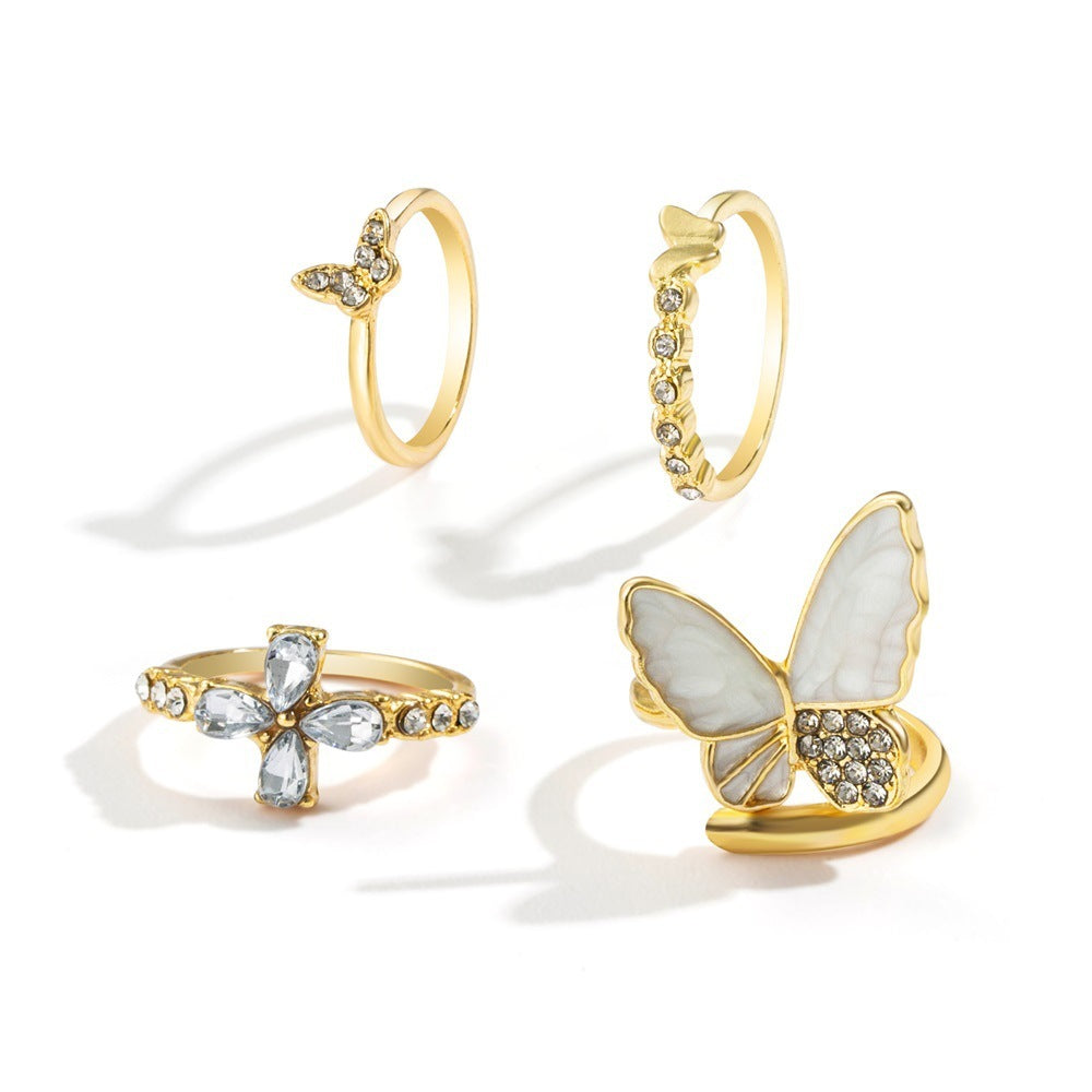 Butterfly Ring Set Four Piece Electroplated Alloy Jewelry
