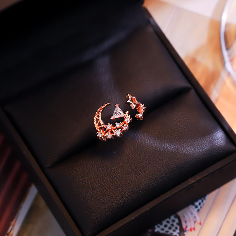 Ring Female Trend Korean Style Star Inlay Copper Rose Gold Platinum Electroplated Gift Birthday Packaging Included