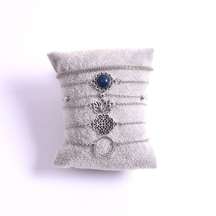 Womens Retro Bracelets Set Hollow Carved Design Alloy Resin Electroplated Chain Fashion Jewelry 6 Pieces AB255