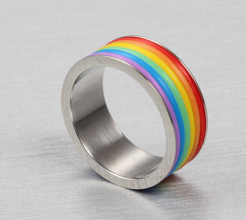 Stainless Steel Rainbow Ring 9mm Widest Sizes Six To Thirteen American Ring Individually Wrapped Everyday Wear
