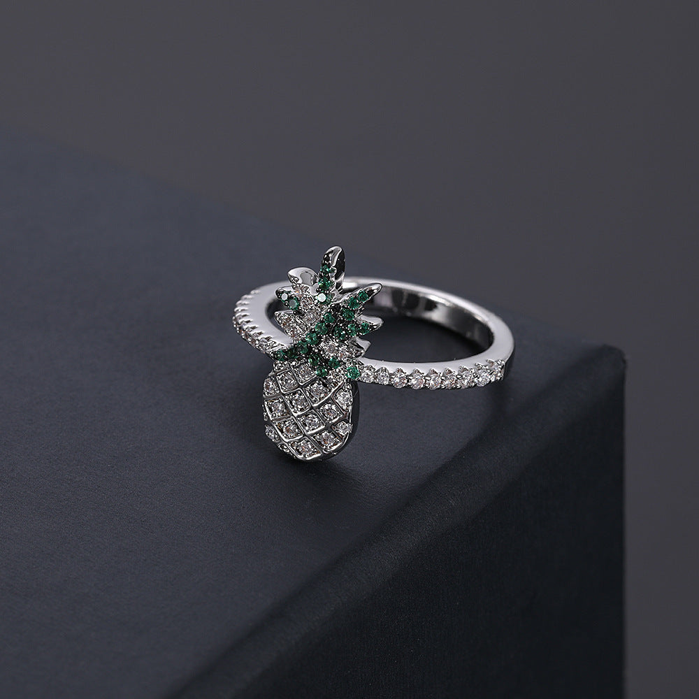 Exotic Pineapple Ring Copper Band With Zircon Eight Hearts And Arrows Design Electroplated Finish Packed Direct
