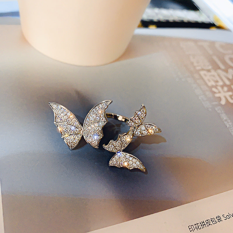 Adjustable Butterfly Ring Alloy Gemstone Korean Fashion Jewelry Elegant Statement Ring For Everyday Style Gift