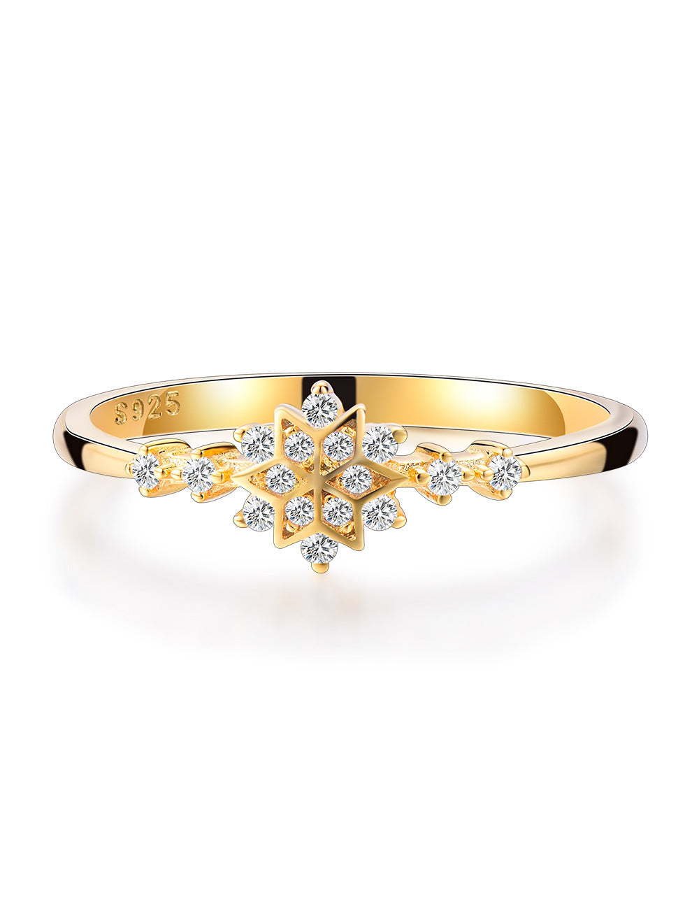 Womens Sterling Silver Snowflake Ring With Gold Plated Inlaid Gems Flower Design 925 Silver Ring European Ring
