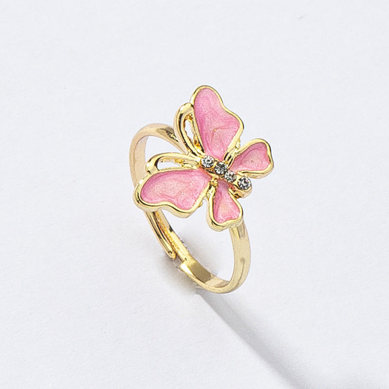 Butterfly Ring Diamond Drip Oil Alloy Adjustable Jewelry