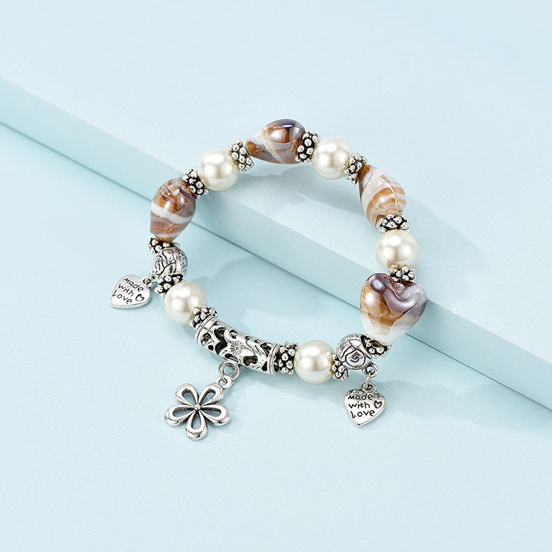 Geometric Pearl Bracelet Colored Glaze Alloy Bangle For Women Long All Match Jewelry Gifting Perfect Accessory