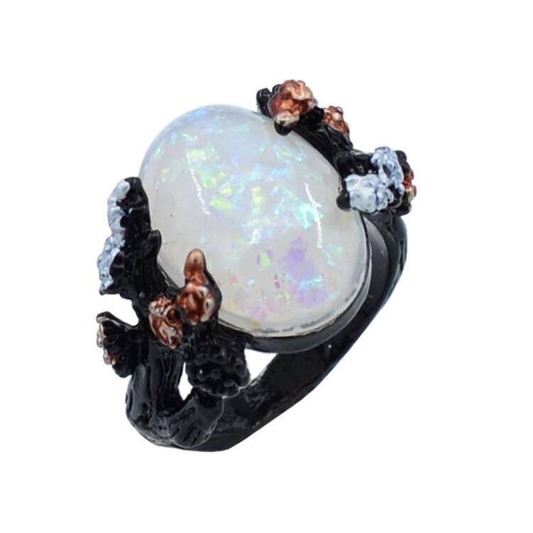 Vintage Flower Opal Ring In Black Gold Finish With Geometric Design Sizes 6 7 8 9 10 With Elegant Details Soon