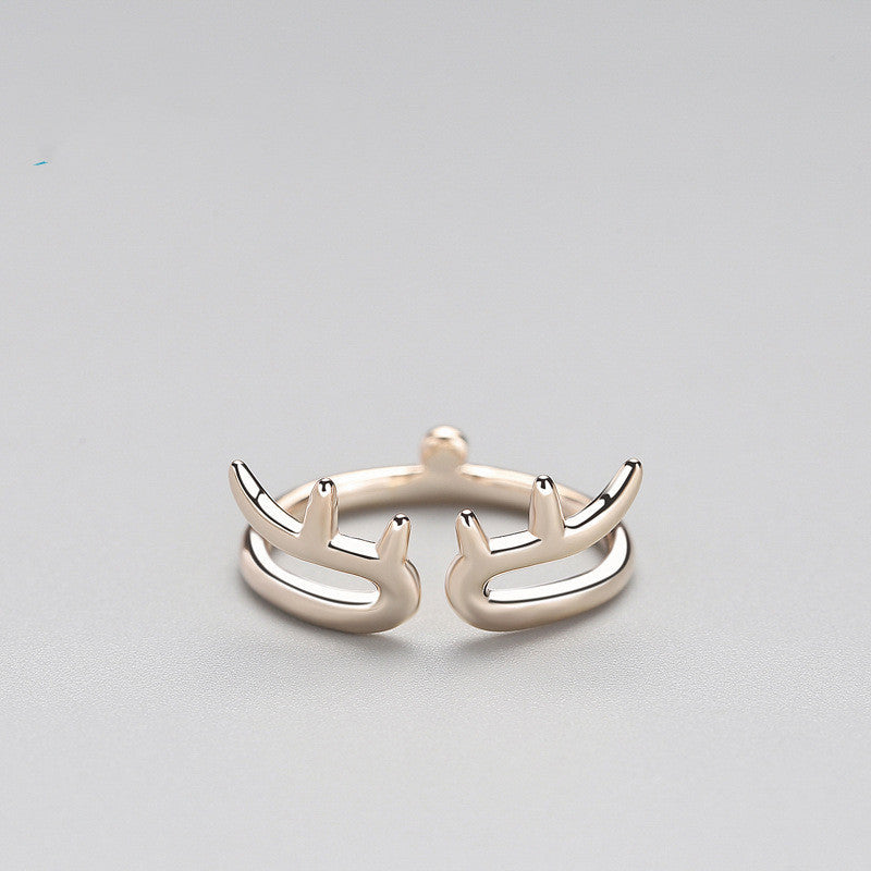 Womens Silver Open Ring Elk Zodiac Animal Jewelry Electroplated for Christmas Gifts and Style Elegant Accessory
