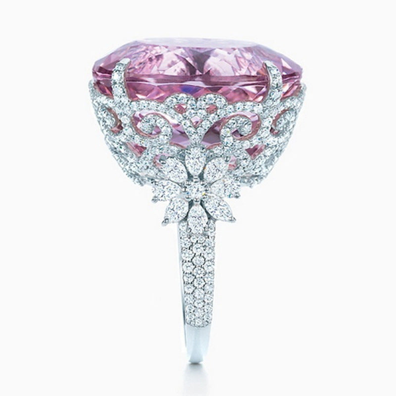 Zircon Flower Hollow Ring Princess Style Silver Tone Alloy For Women Size 6 7 8 9 10 Elegant Sparkle Accessory