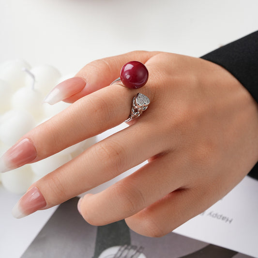 Copper Heart Open Ring With Zircon Inlay Geometric Design