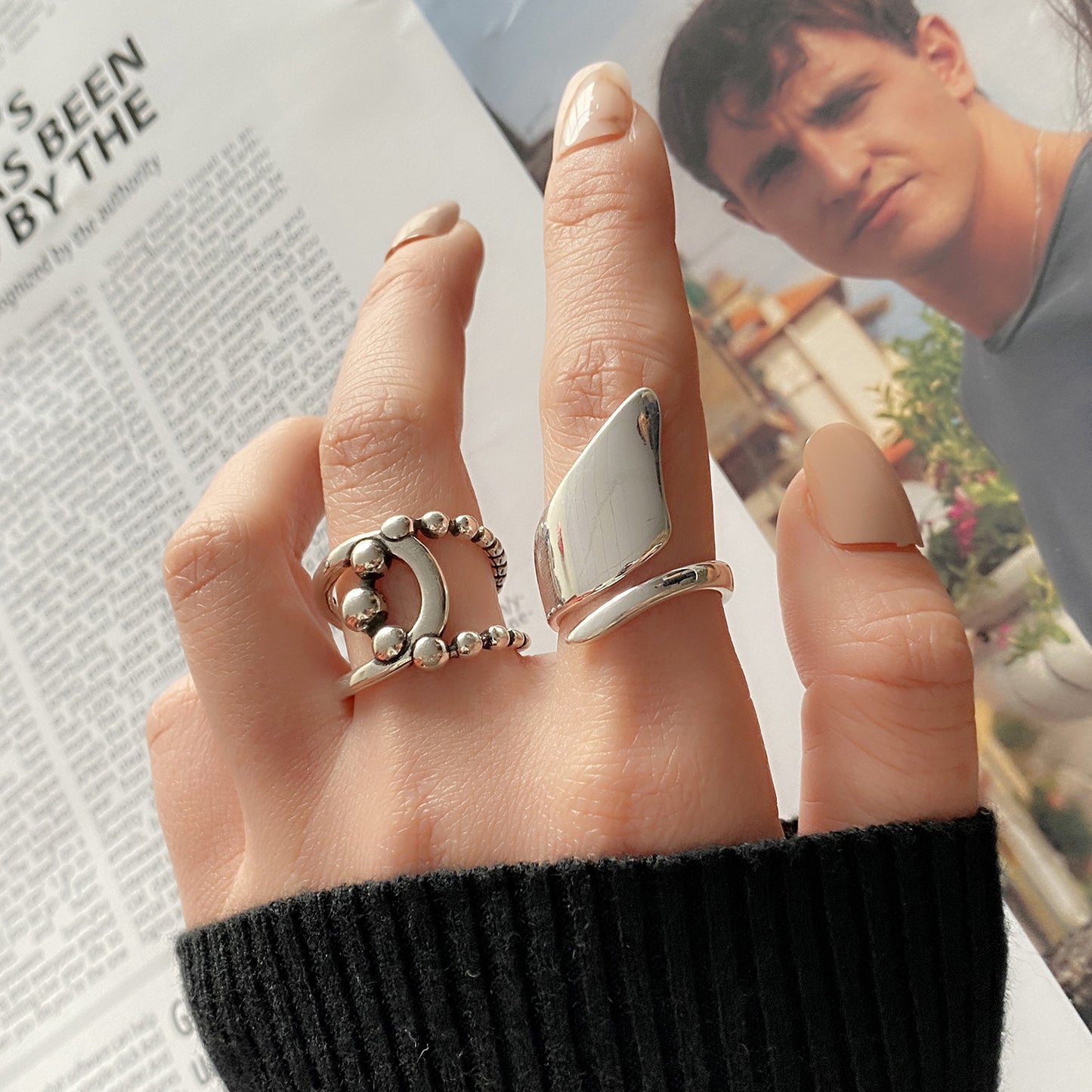 Unisex Silver Plated Geometric Ring Set for Index Finger Electroplated Finish Individually Packed Metal Rings Geometric