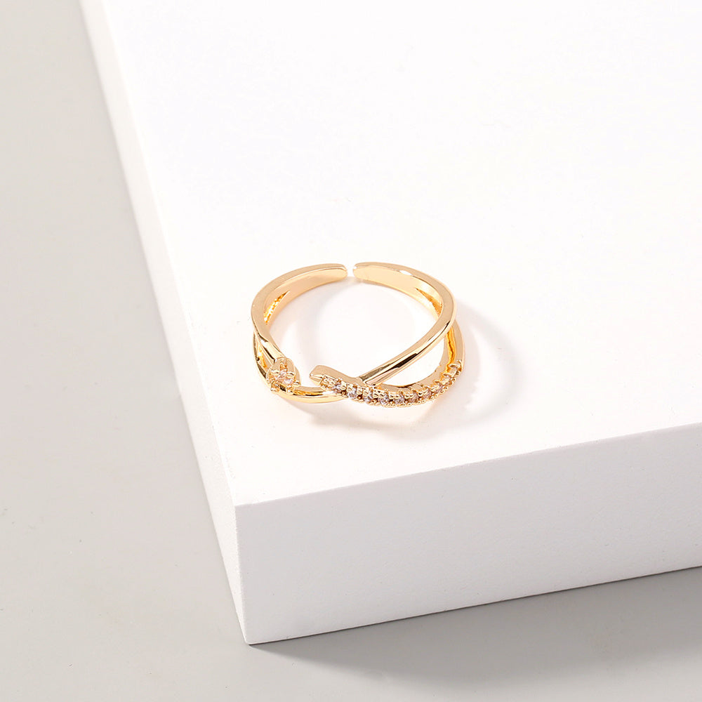 Copper Ring Adjustable Open Design European Inspired Cross Zircon Accent Electroplated Band Gift For Her Style