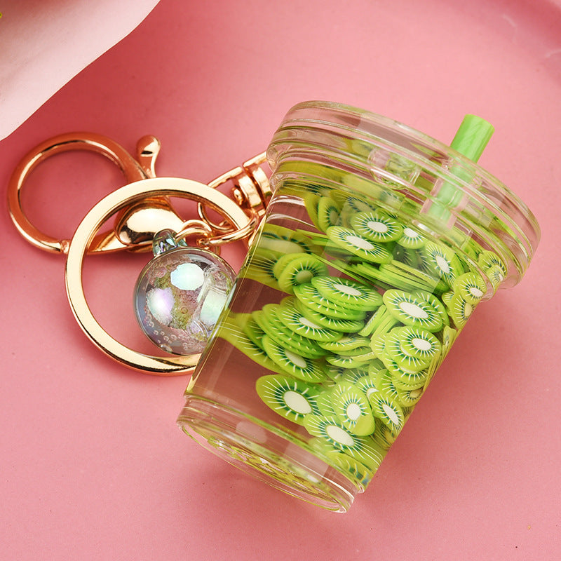 Acrylic Keychain Pendant With Fruit Chip And Milk Bottle Beads Pastoralist Style Cute Accessory For Bags Purse
