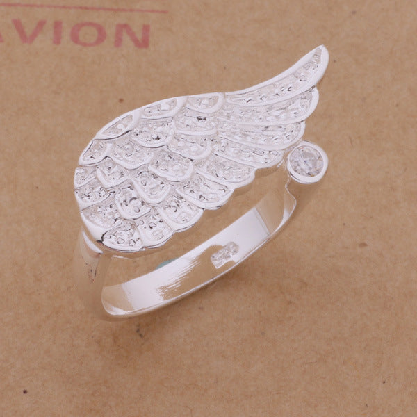 Angel Wing Copper Ring with Thick Silver Plating Adjustable