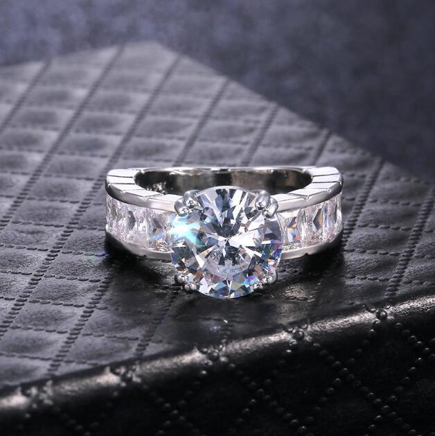 Zirconium Diamond Ring Copper White Plated Elegant Sparkling Engagement Anniversary Band For Women Fine Finish