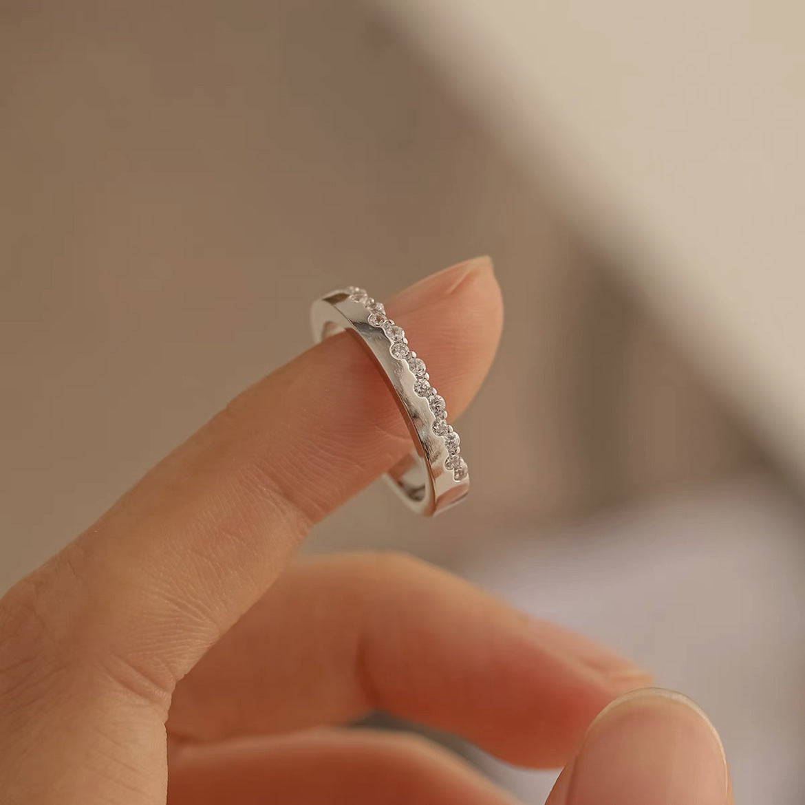 Matching Silver Couple Rings With Diamond Inlays Design