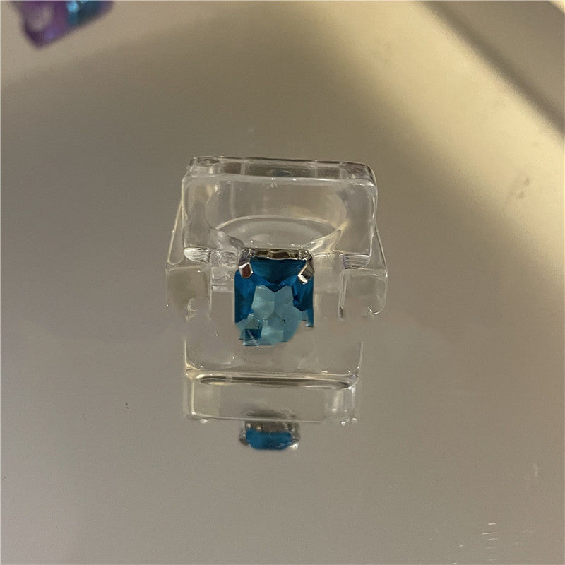 Womens Acrylic Square Ring Geometric Gemstone Fashion Statement European American Design Versatile Jewelry Accessory