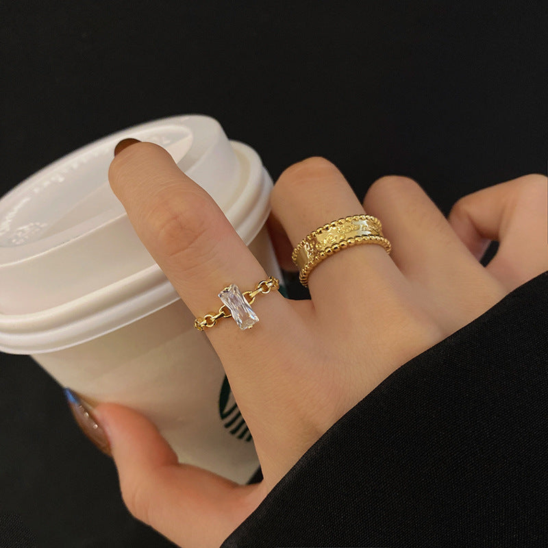 Womens Adjustable Silver Ring With Geometric Zircon Decor Irregular Metal Plated Jewelry Gift For Her Everyday Style