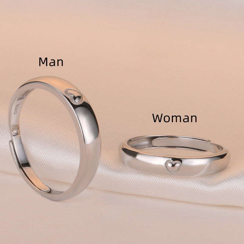 Adjustable Heart Ring Pair In Silver Electroplated Fashion Matching Rings For Men And Women Simple And Stylish
