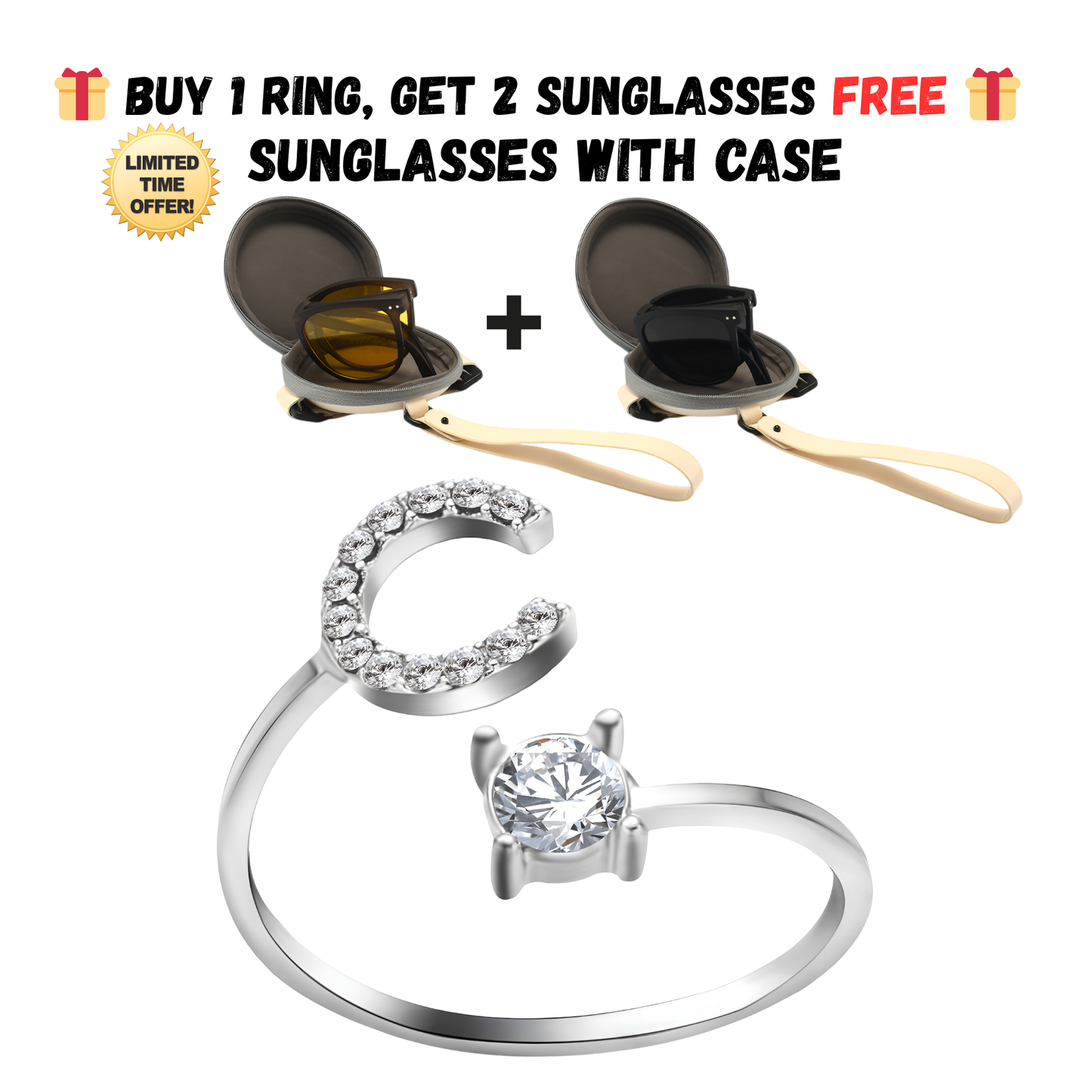 Adjustable Letter Zircon Ring with Alphabet Initials A Z Copper Alloy Jewelry Gift for Women Elegant Gift Idea