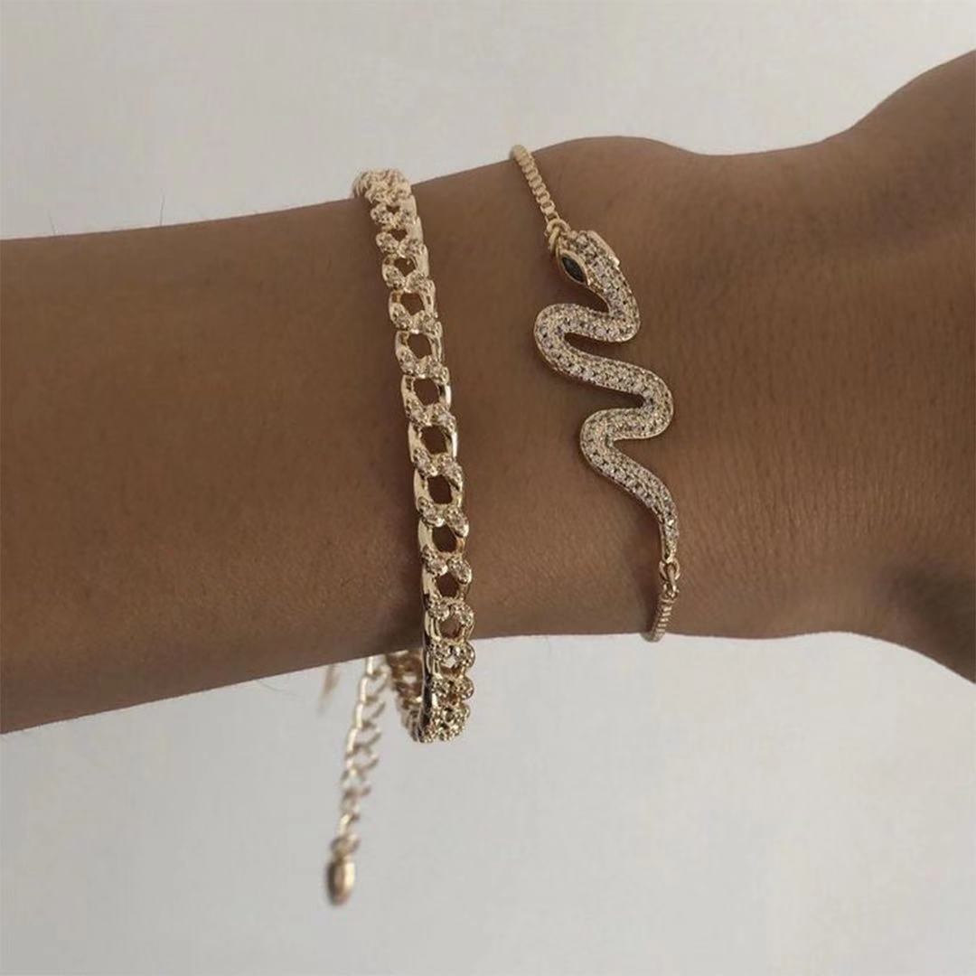 Womens Snake Bracelet Double Animal Zodiac Design Alloy Diamond Bohemian Fashion Jewelry Summer Bracelet Snake