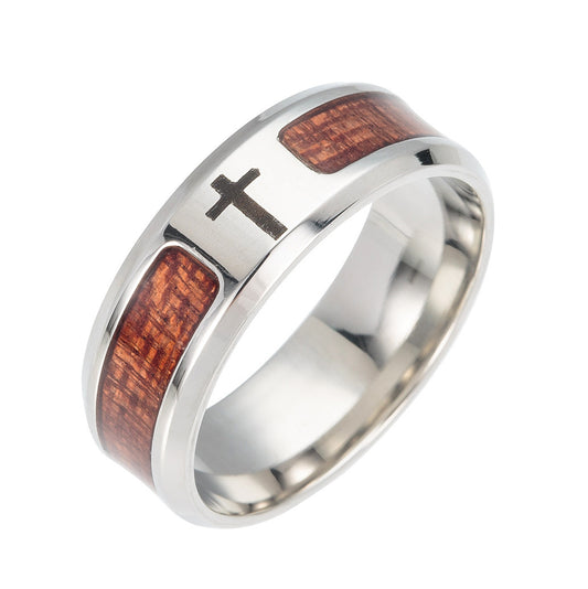 Acacia Wood Half Circle Ring With Stainless Steel Inlay Band Durable Fashion Jewelry For Men And Women Everyday Wear