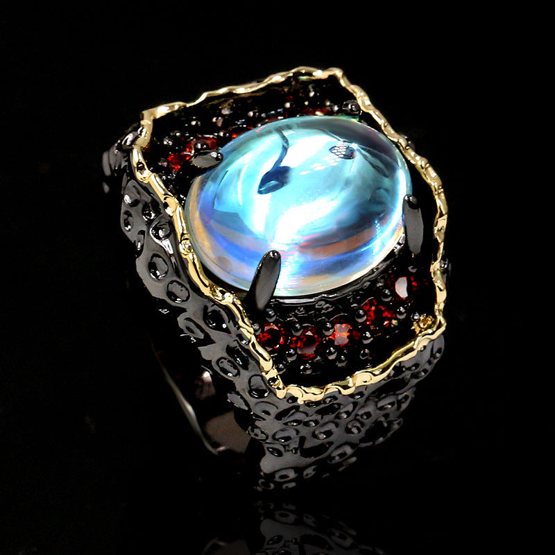 Womens Retro Exaggerated Braided Ring With Rhinestones Jewelry Statement Accessory for Fashion Everyday Glam Accessory