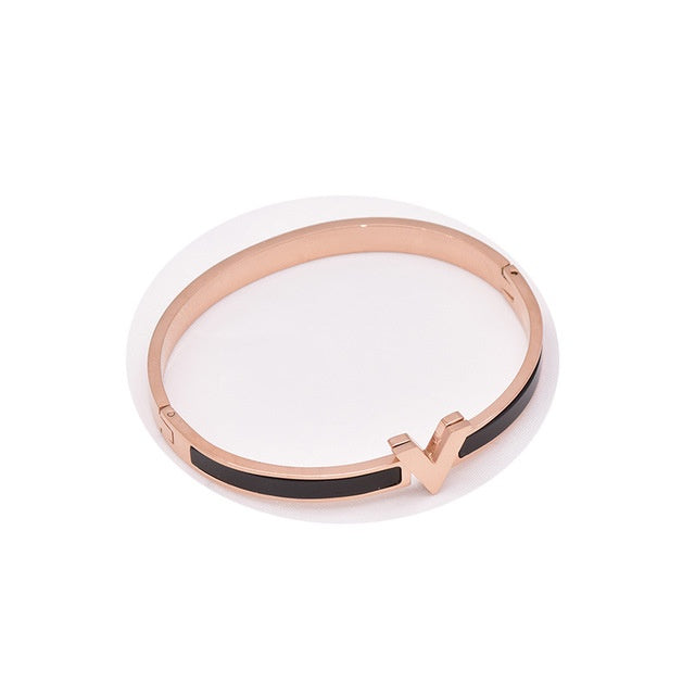 Womens Black Edge Bracelet Oil Drop Bangle Metal Wristband Fashion Jewelry Elegant Ladies Gift For Her Dressy Party