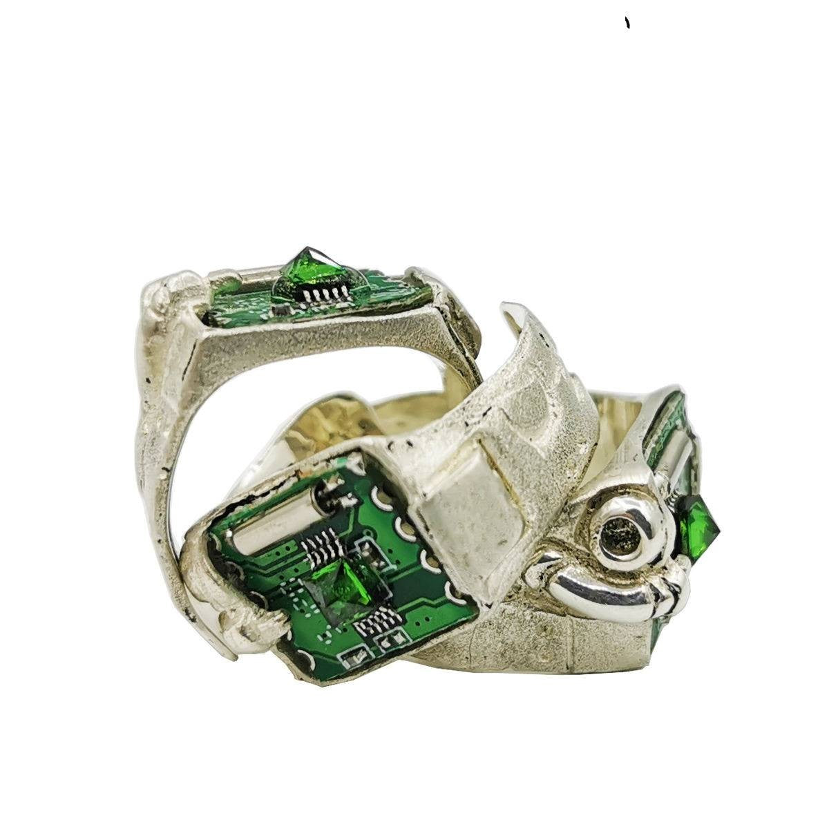 Mechanical Wind Circuit Ring Adjustable Opening Cyber Ring Original Design Emerald Future Fashion Jewelry Chic