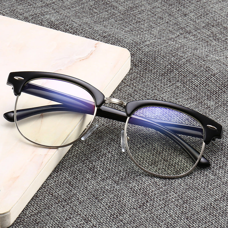 Blue Light Blocking Glasses With Metal PC Frame And Flat Lens Eyewear Black Frame Gold Frame Black Gold Accent