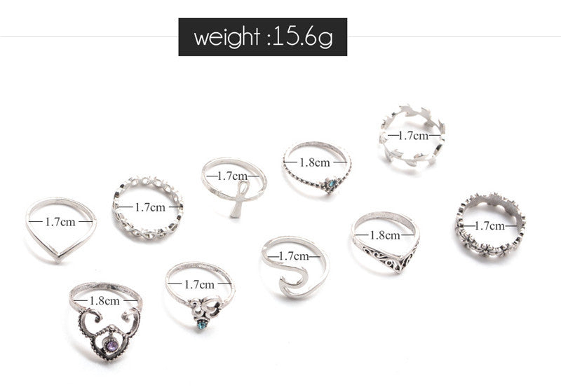 Womens Vintage Gemstone Ring Set Geometric Hollow Carved