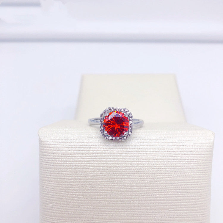 Womens Round Colored Gemstone Ring Copper Zircon Light Luxury Geometric Design Festival Holiday Jewelry Gift Holiday