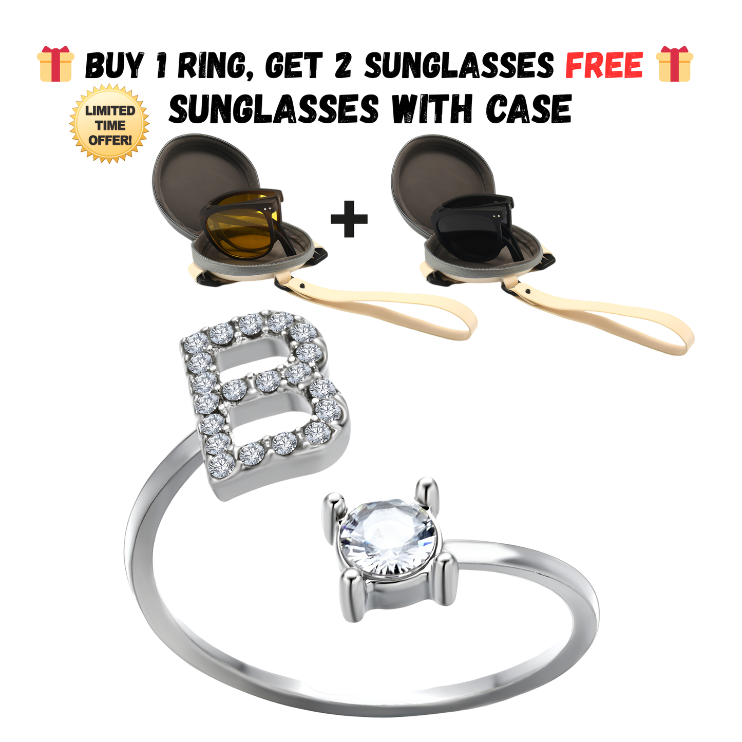 Adjustable Letter Zircon Ring with Alphabet Initials A Z Copper Alloy Jewelry Gift for Women Elegant Gift Idea