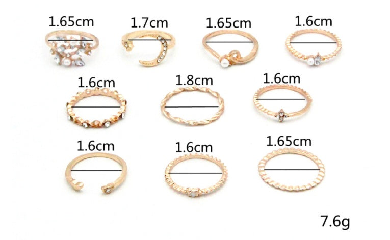 Gold Plated Ring Set Celestial Bohemian Jewelry Moon Star Leaf Knuckle Stackable Rings for Women Everyday Wear