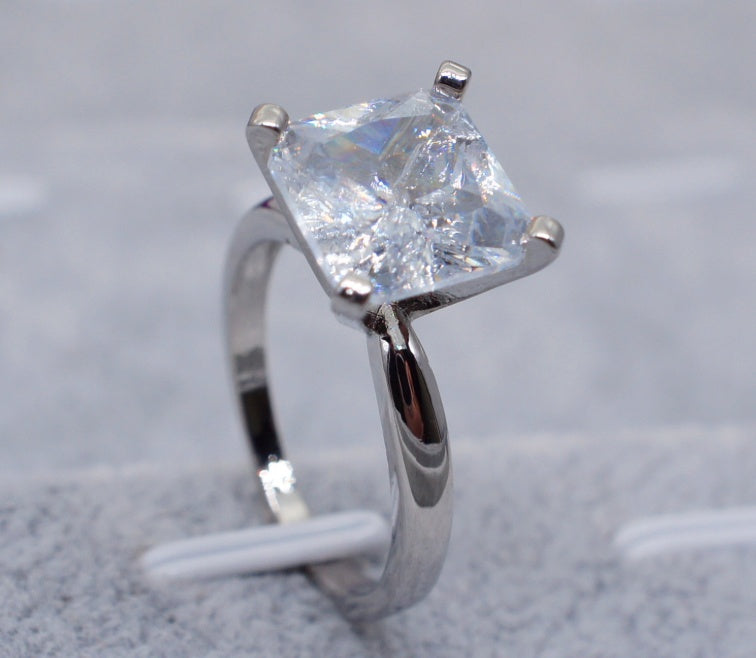 Inlaid Heart Eight Arrows Square Diamonds Princess Rings European American 18K Rose Gold Silver Plated Jewelry