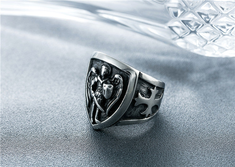 Angel Cupid Cross Shield Ring