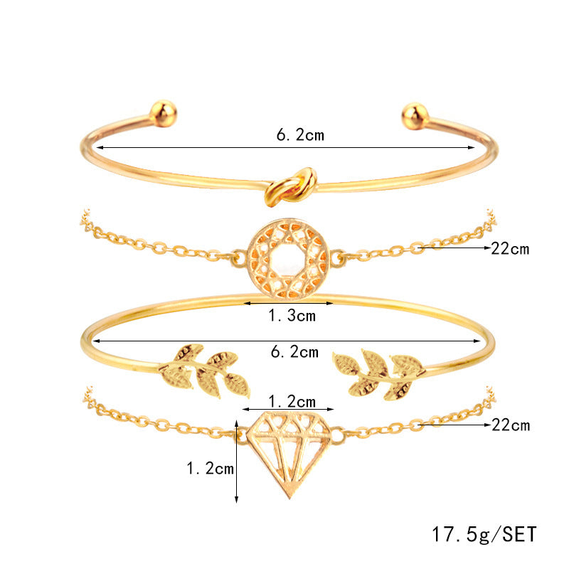 Women Geometric Chain Bracelet Set Four Piece Electroplated Alloy Jewelry Collections For Everyday Wear Trendy