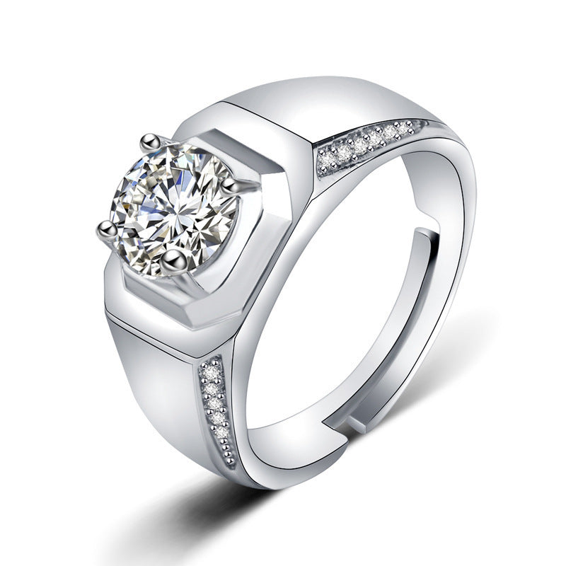 Mens Diamond Ring Retro Style Polished Platinum Band