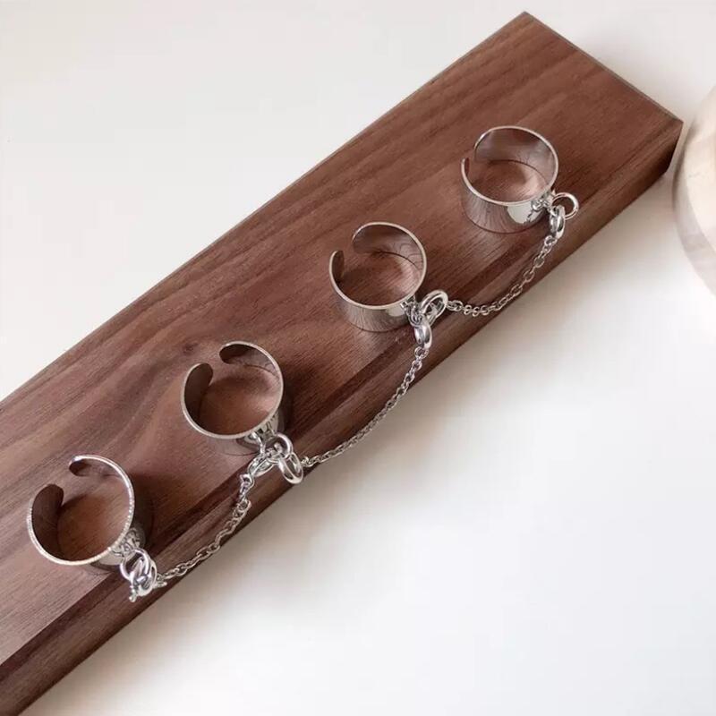 Adjustable Alloy Geometric Chain Bracelet Ring For Women Hand Jewelry Punk Style Electroplated Metal Retro Charm Design