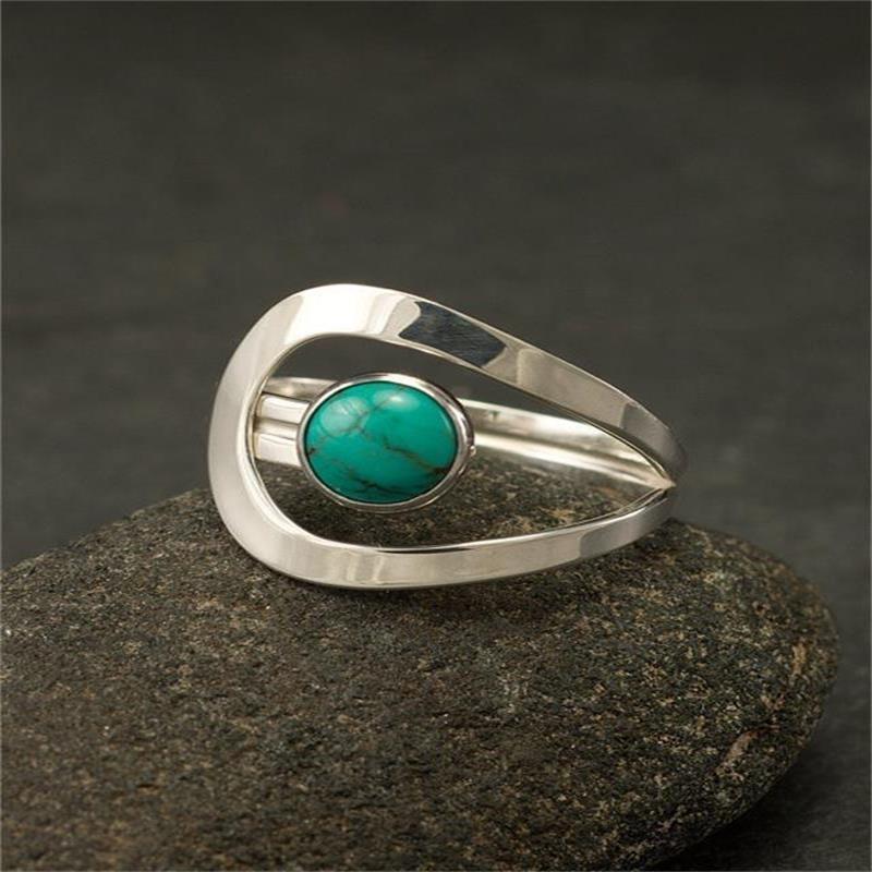 Geometric Alloy Ring Vintage Turquoise Electroplated Jewelry Geometric Design Fashion Ring Trendy Turquoise Gem