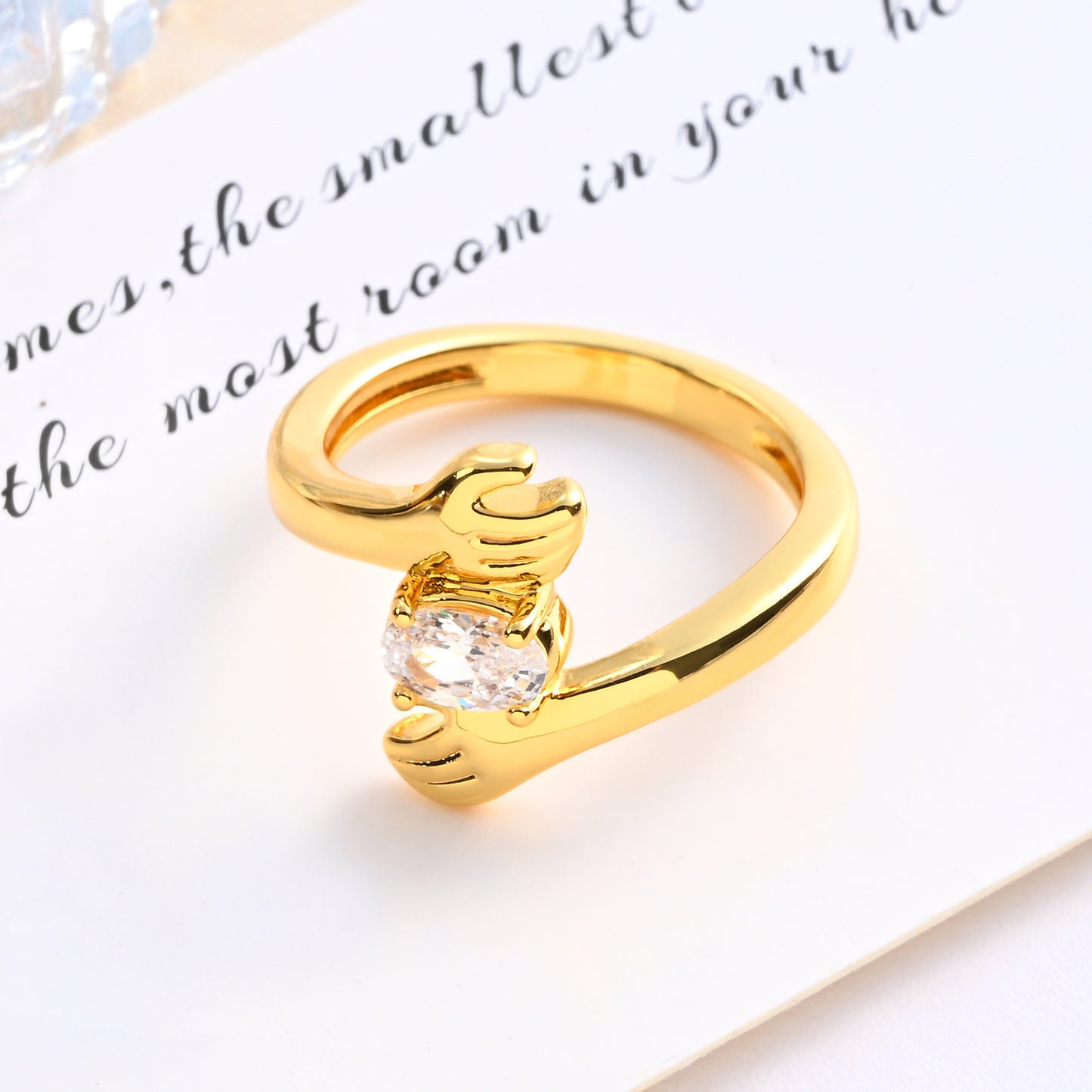 Love Hug Geometric Ring With Diamond Accent Copper Electroplated Womens Unisex Jewelry Sparkle For Daily Style