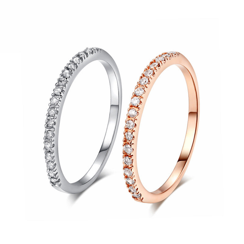 Womens Thin Ring Band With Micro Inlaid Diamonds Copper Ring Electroplated Geometric Design For Her Size 5 6 7