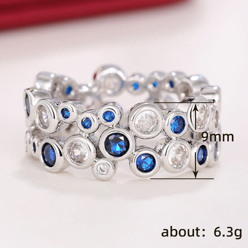 Geometric Hollow Circle Ring With Zircon Inlaid Copper White Gold Tone For Women Elegant Fashion Jewelry Accessory