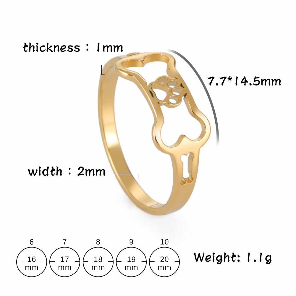 Womens Stainless Steel Animal Paw Print Ring Fashion Jewelry Gift Bone Footprint Rings Gold Steel For Women Or