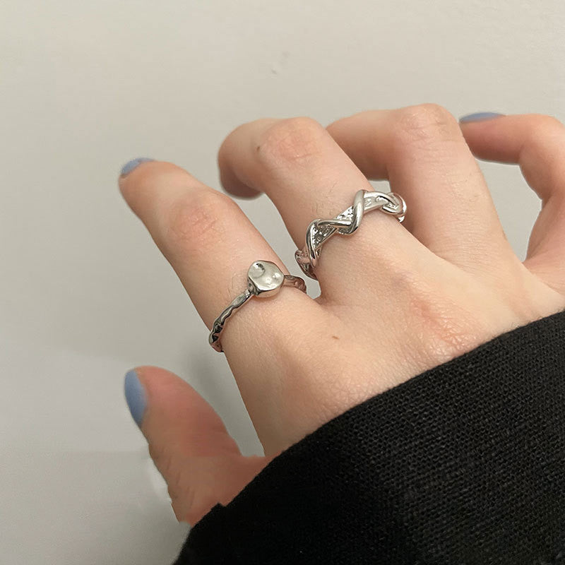 Copper Geometric Ring Set Open Adjustable Womens Rings Heart Design Irregular Texture Electroplated Everyday Wear