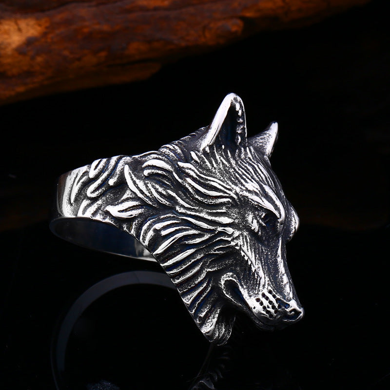 Alloy Viking Wolf Head Ring Electroplated Animal Zodiac Jewelry For Travel Memorial Gift For Adventurers World